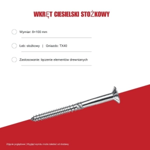 Wkręty konstrukcyjne B.PRO stożkowe 8x100 TX40 50szt